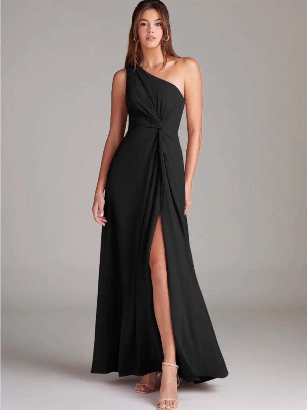 Azazie “Brooke” Black One-Shoulder Evening Gown